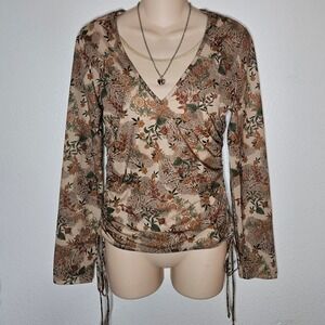 Eyeshadow Women's Floral‎ Print Long Sleeve Ruched Side Top